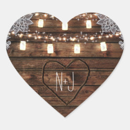 Rustieke schuur hout & Mason Jars bruiloft gunst Hart Sticker