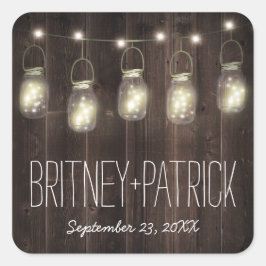Rustieke schuur hout metselaar pot bruiloft gunste vierkante sticker
