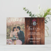 Rustieke schuur hout metselaar potje monogram foto bedankkaart (Staand voorkant)