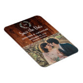 Rustieke schuur hout monogram foto Save the Date Magneet (Rechterzijde)