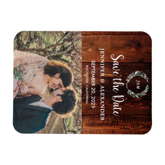 Rustieke schuur hout monogram foto Save the Date Magneet (Horizontaal)