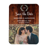 Rustieke schuur hout monogram foto Save the Date Magneet (Verticaal)