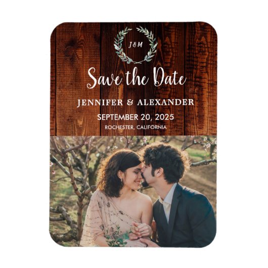 Rustieke schuur hout monogram foto Save the Date Magneet (Verticaal)