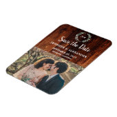 Rustieke schuur hout monogram foto Save the Date Magneet (Linkerzijde)