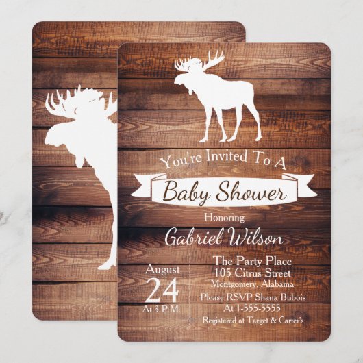 Rustieke schuur hout & Moose Antler Baby shower Kaart (Voorkant / Achterkant)