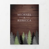 Rustieke schuur hout pijnbomen foto bos bruiloft drieluik uitnodiging (Cover)