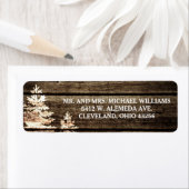 Rustieke schuur hout pijnbomen winter bruiloft lab etiket (Insitu)