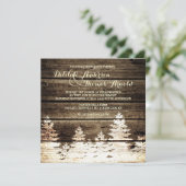 Rustieke schuur hout pijnbomen winter bruiloft uit kaart (Staand voorkant)