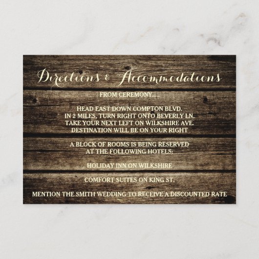 Rustieke schuur hout pijnbomen winterreceptie Kaar Informatiekaartje (Achterkant)