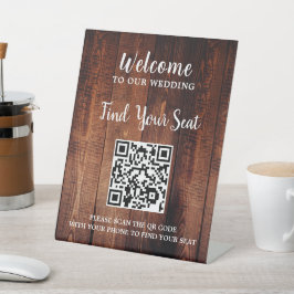Rustieke schuur hout QR code bruiloft zitplaatsen Reclamebord Met Voetstuk