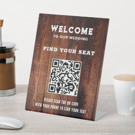 Rustieke schuur hout QR code land bruiloft zitplaa Reclamebord Met Voetstuk