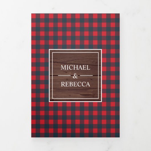 Rustieke schuur hout rode buffel geruite geweien b drieluik uitnodiging (Cover)