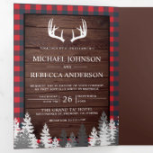 Rustieke schuur hout rode buffel geruite geweien b drieluik uitnodiging (Binnenzijde eerst)