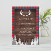 Rustieke schuur hout rode buffel geruite geweien t save the date (Staand voorkant)