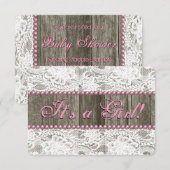 Rustieke Schuur Hout Roze Parels en Kant Baby show Kaart (Voorkant / Achterkant)