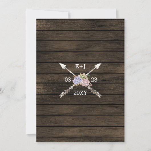 Rustieke schuur hout sappige gewei bruiloft kaart (Achterkant)