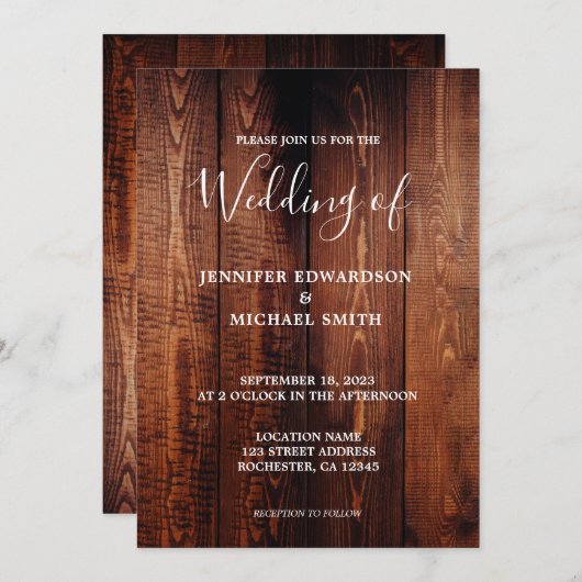 Rustieke schuur hout script land bruiloft kaart (Voorkant / Achterkant)