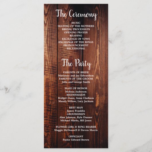 Rustieke schuur hout script land bruiloft programm programmakaart (Achterkant)