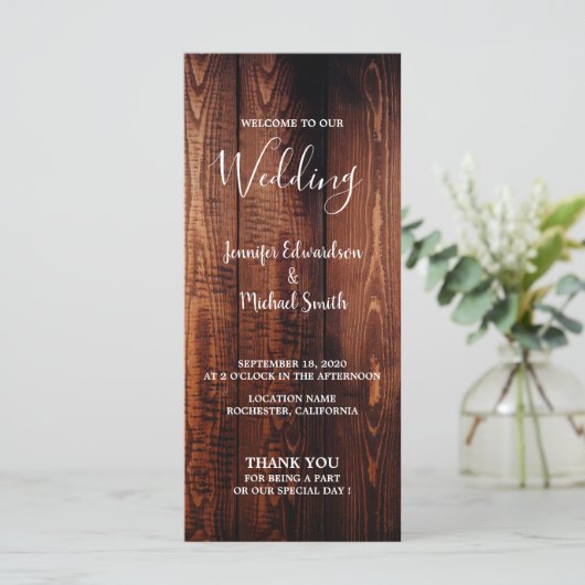 Rustieke schuur hout script land bruiloft programm programmakaart (Staand voorkant)