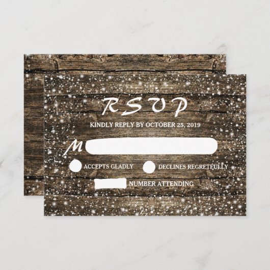 Rustieke schuur hout sneeuwvlokken winter bruiloft RSVP kaartje (Voorkant / Achterkant)