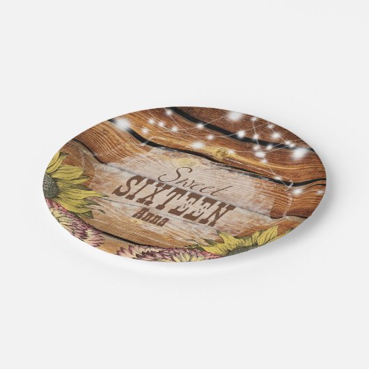 Rustieke Schuur Hout String Lichten Zonnebloemen Papieren Bordje (Gekanteld)