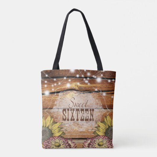 Rustieke Schuur Hout String Lichten Zonnebloemen Tote Bag (Achterkant)
