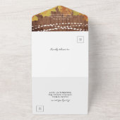 Rustieke Schuur Hout String Lights Fall Leaves Wed All In One Uitnodiging (Buitenkant)