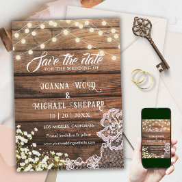 Rustieke schuur hout String Lights & Lace Land Save The Date