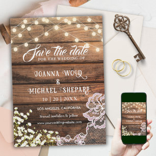 Rustieke schuur hout String Lights & Lace Land Save The Date