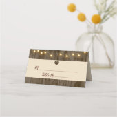 Rustieke Schuur Hout String Lights Trouwtafel Plaatskaartje (Voorkant)