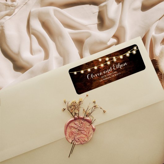 Rustieke schuur hout string verlichting bruiloft a etiket