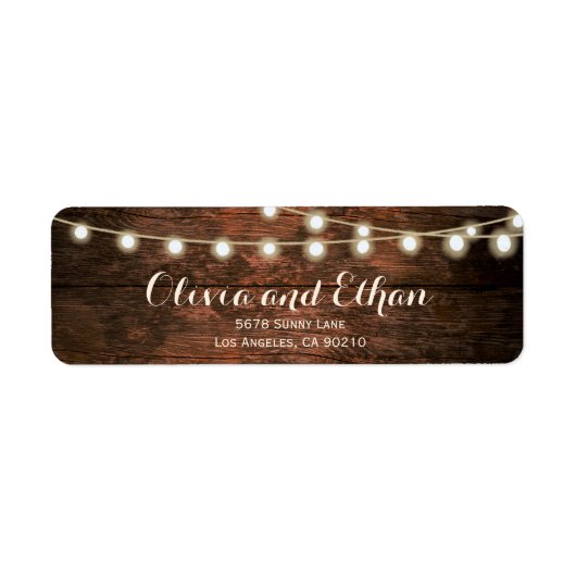 Rustieke schuur hout string verlichting bruiloft a etiket (Voorkant)