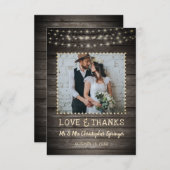 Rustieke schuur hout string verlichting bruiloft d bedankkaart (Voorkant / Achterkant)