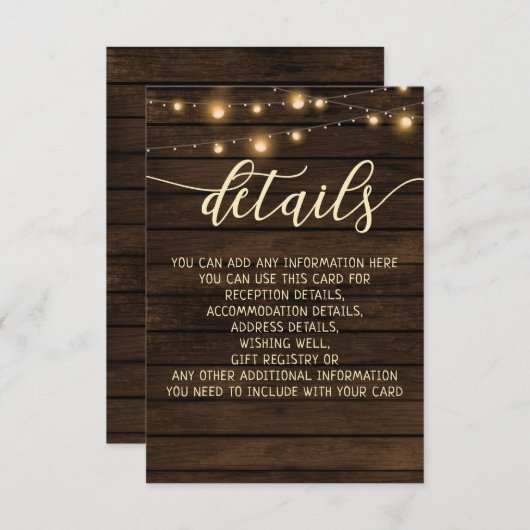 Rustieke schuur hout String verlichting bruiloft d Informatiekaartje (Voorkant / Achterkant)