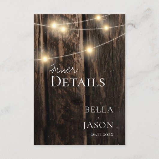 Rustieke schuur hout string verlichting bruiloft d informatiekaartje (Voorkant)