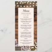 Rustieke schuur hout string verlichting & kant bru menu (Voorkant)