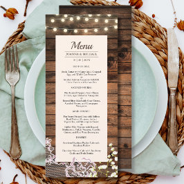 Rustieke schuur hout string verlichting & kant bru menu