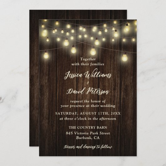 Rustieke schuur hout string verlichting land bruil kaart (Voorkant / Achterkant)