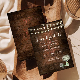Rustieke schuur hout string verlichting Mason Jar Save The Date