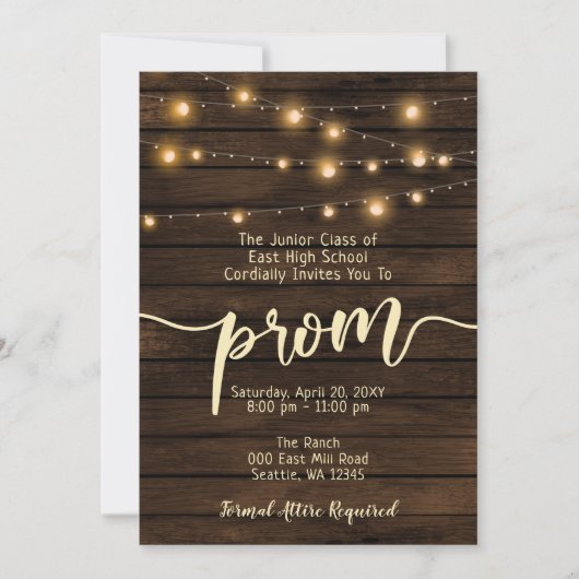 Rustieke schuur hout String verlichting Prom Kaart (Voorkant)