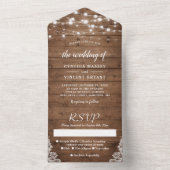 Rustieke schuur hout Twinkle Lights Bruiloft All In One Uitnodiging (Binnen)