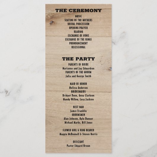 Rustieke schuur hout typografie landelijke land br programmakaart (Achterkant)