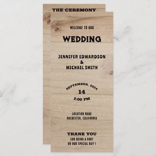 Rustieke schuur hout typografie landelijke land br programmakaart (Voorkant / Achterkant)