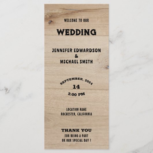 Rustieke schuur hout typografie landelijke land br programmakaart (Voorkant)