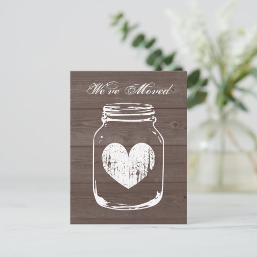 Rustieke schuur hout verandering van adres bewegen aankondigingskaart (Staand voorkant)