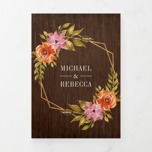 Rustieke schuur hout verbrand Sinaasappel Bloemen  Drieluik Uitnodiging (Cover)