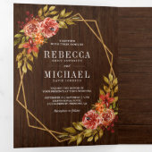 Rustieke schuur hout verbrand Sinaasappel Bloemen Drieluik Uitnodiging (Binnenzijde eerst)