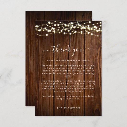 Rustieke schuur hout verlichting kant bruiloft bedankkaart (Voorkant / Achterkant)