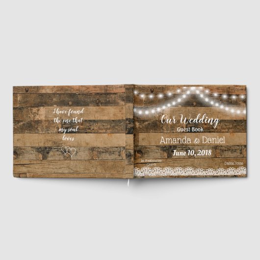 Rustieke schuur hout verlichting kant bruiloft gastenboek (Volledig)