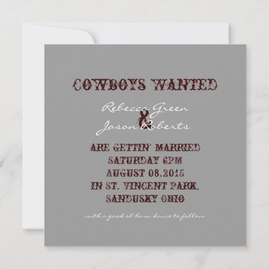 Rustieke schuur hout western cowboy bruiloft aankondiging (Achterkant)